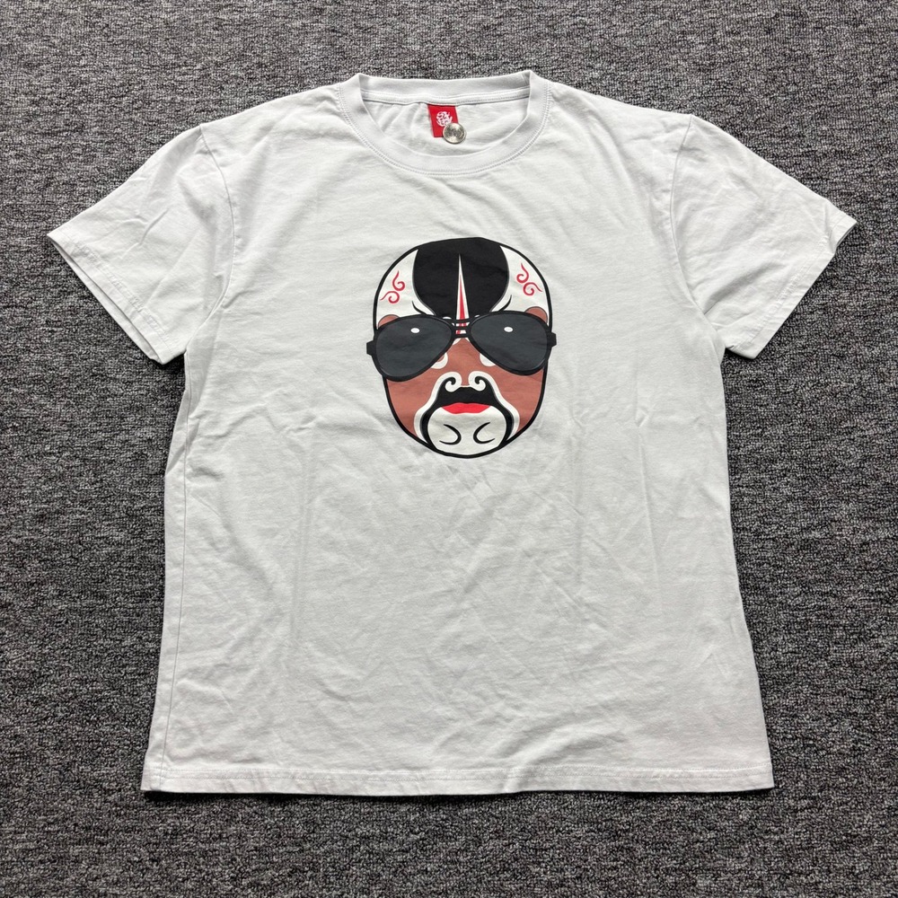 Y2K 2000s LUSHANGHAI Peking Opera Graphic T-Shirt White Size XL